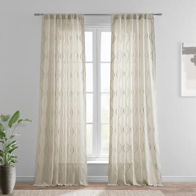 Exclusive Fabrics Suez Designer Embroidered Faux Linen Sheer Curtains - Single Panel Drapes (1 Panel)