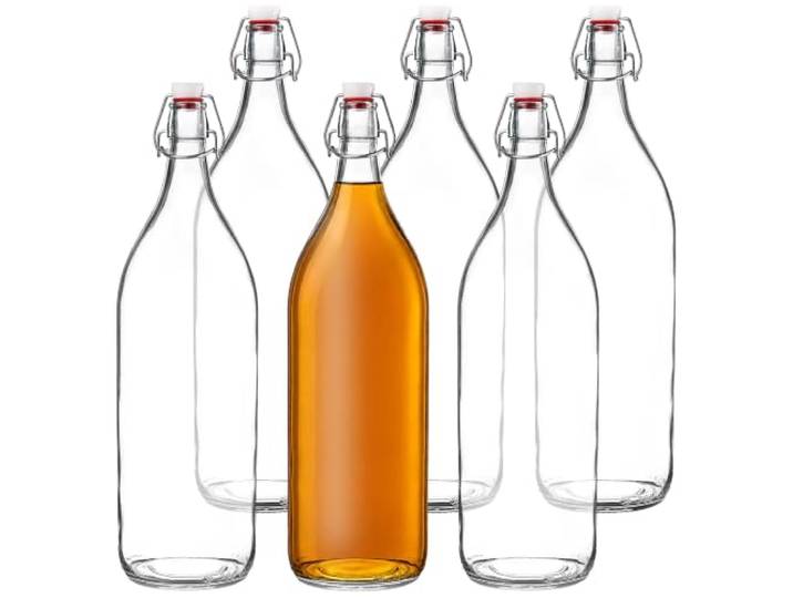 KADAX Lot de 6 Bouteilles en Verre 1.9L à Fermeture mécanique – Grandes Bouteilles à Fermeture mécanique à remplir pour jus\, vin et Kombucha