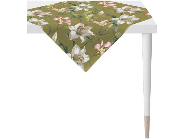Mitteldecke APELT 5602 SUMMERTIME, 1 Stück, Sommerdeko, Allover-Print Magnolienblüten , grün (grün, natur), B:100cm L:100cm, Baumwolle, Tischdecken, Mitteldecke, Digitaldruck, Blumenmuster, dekorativer Blickfang