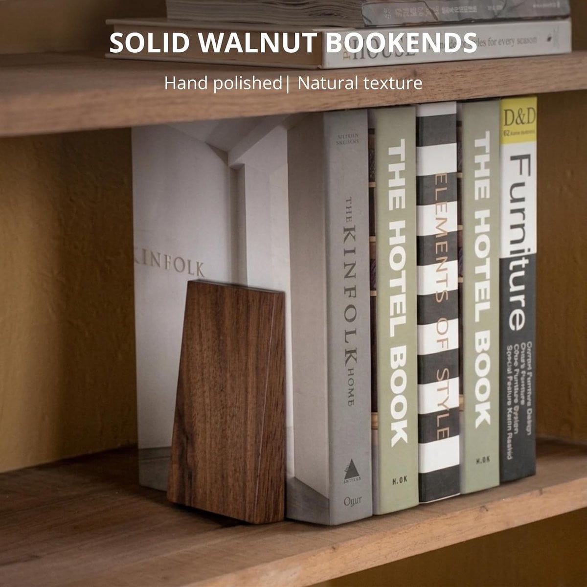Handgemaakte Walnoten Boeksteunen voor Decoratie van Boeken en Interieur