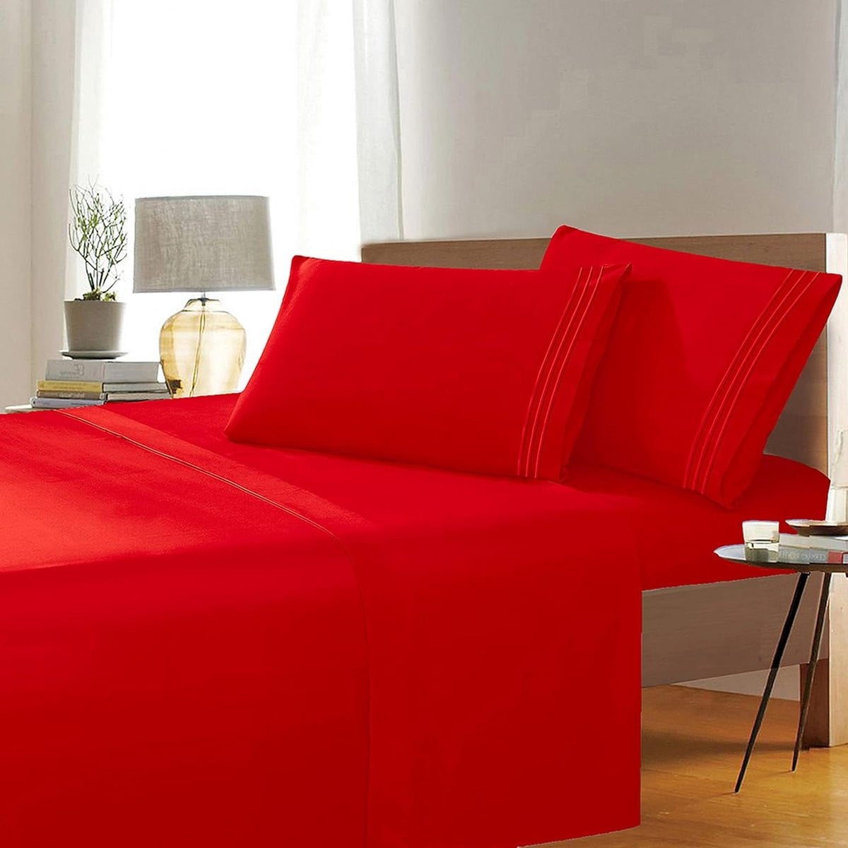 4-delige Lakenset California King - Dubbel geborsteld microvezel - Exotisch Rood