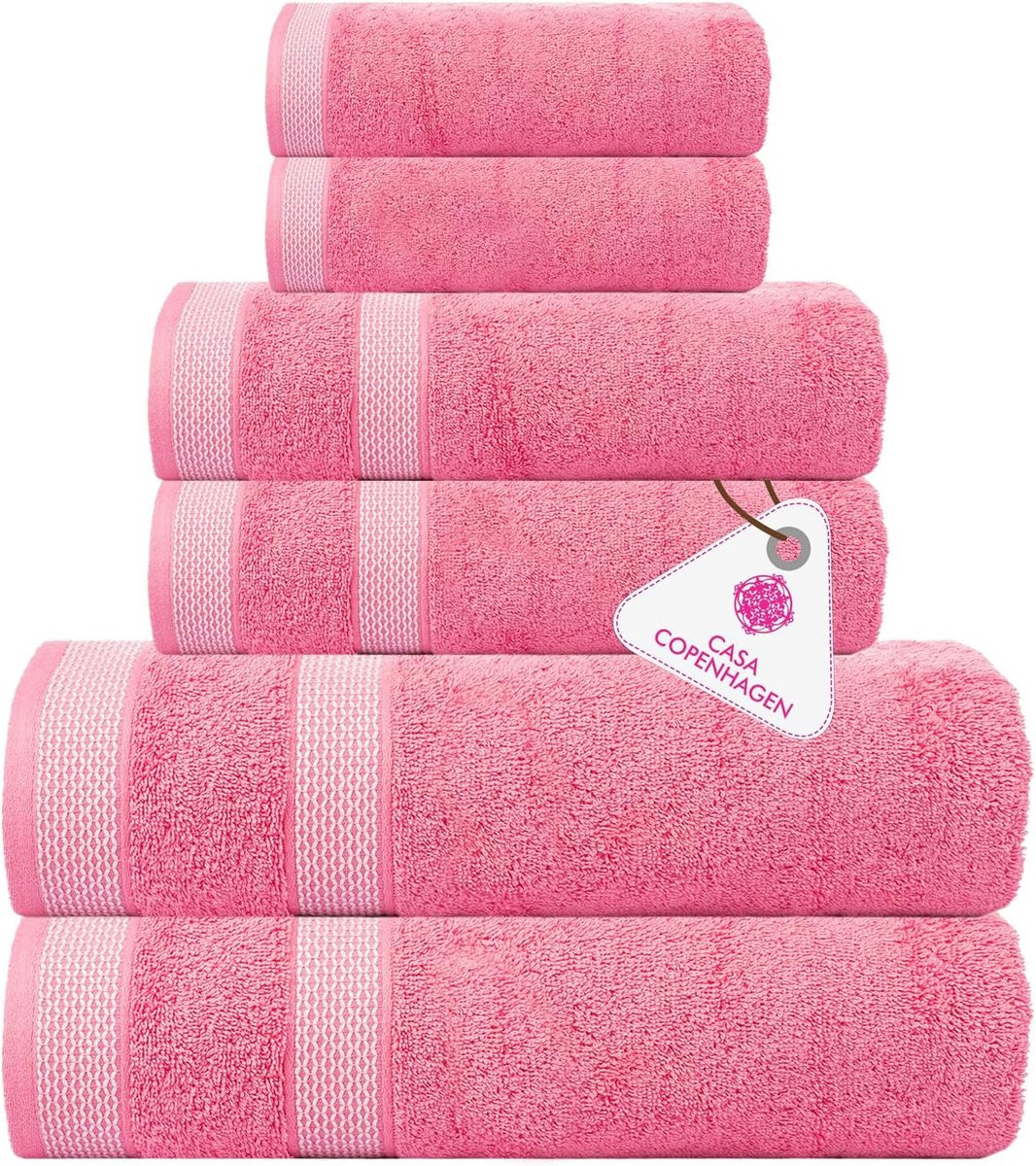 6-delige Designer Handdoek Set van 100% Egyptisch Katoen in Taffy Roze