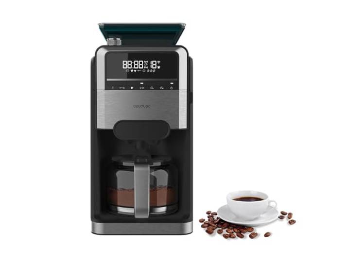 Cecotec Kaffeemaschine Coffee 66 Grind & Brew, 1400 W, 1,5L, 12 Tassen Behälter für 230 g Kaffeebohnen, Konische Mühle, 7 Stufen, Programmierbar Bis 24 Stunden, Dimmbar, Edelstahl