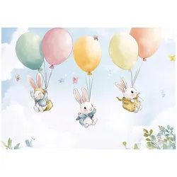 FOTOTAPETE Kinderzimmer Mädchen Kaninchen Wolken 200x140