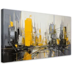 LEINWANDBILD Stadt Abstraktion Gelb Grau Minimalismus 100x50cm