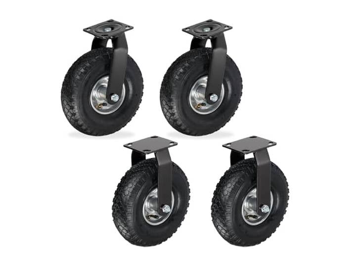 Relaxdays\, Ensemble 2X roulettes Fixes + 2X pivotantes\, pneus gonflables 3.00-4\, Charge 120 kg\, Noir/Argent
