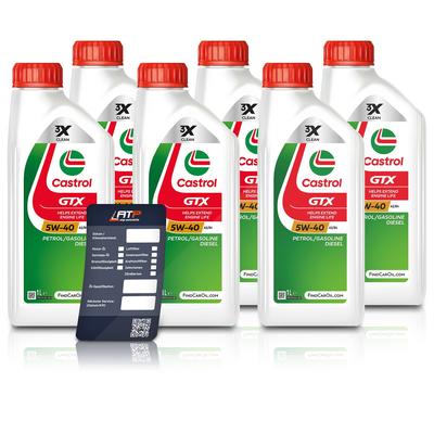Castrol 6x 1 L GTX 5W-40 A3/B4 + Ölwechsel-Anhänger [Hersteller-Nr. 15F686]