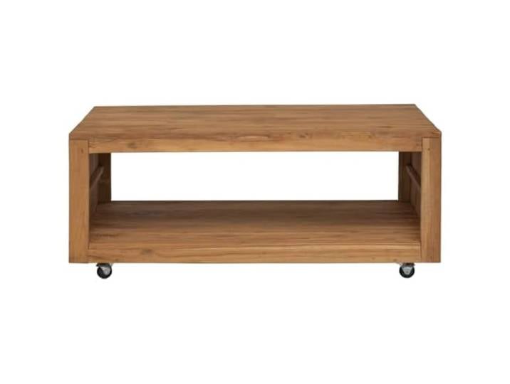 KKgypkn Couchtisch 110x60x40 cm Massivholz Teak Mit Ablage, Rollen, Naturöl behandelt, Wohnzimmertisch
