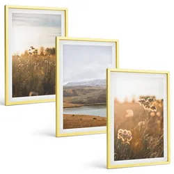 BILDER SET 3er Set - 40x60 cm Goldrahmen - Landschaften Wiesen Berge See