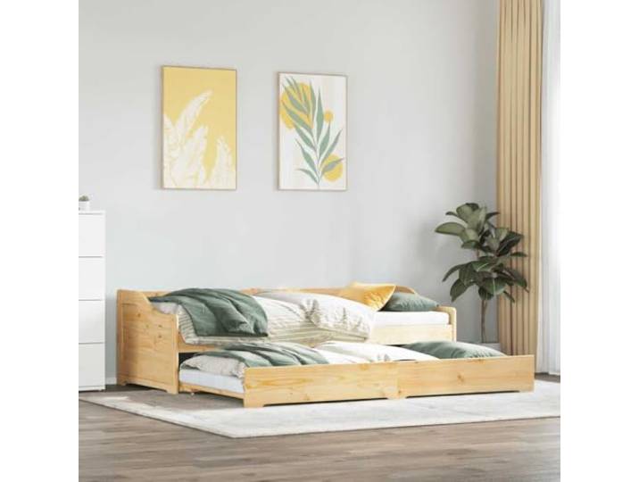 Massives Kiefernholz Tagesbett mit Stauraum Schlafsofa 90x200cm Braun Tagesbett Ausziehbar ohne Matratze 90x200 Massiv Kiefernholz Gästebett Schlafsofa mit Rollbett Lattenrost IRUN