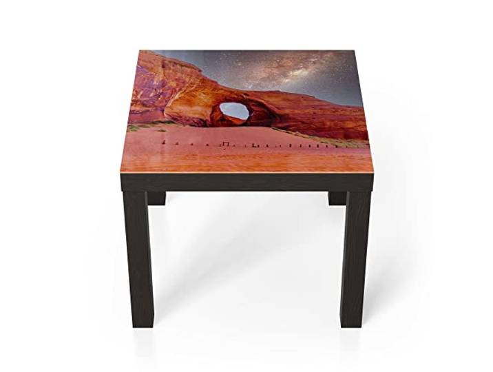 DEQORI Glastisch schwarz klein 55x55 cm Motiv Ohr des Windes bei Nacht ausgefallener Beistelltisch aus Glas Hochglanz Couchtisch fürs Wohnzimmer moderner Couch Tisch mit Design