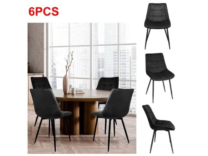 XUANYU 6pcs Chaise de Salle à Manger en Velours Surface Pieds en Metal Massif Chaise de Relax Chaise de Salon Noir