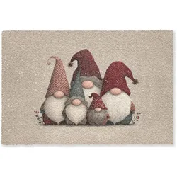 FUSSMATTE Wichtel - Weihnachten - Schnee - Zipfelmützen Türmatte 180x120 cm