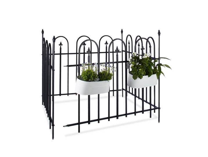Relaxdays Gartenzaun Schwarz 4er-Set Metall 480 cm, 480x93 cm, Sonnen- & Sichtschutz, Sichtschutz Garten