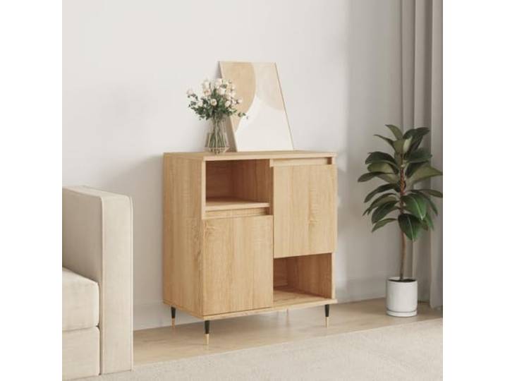HEFZGDB Moderner Sideboard Schrank mit reichlich Stauraum, Sideboard für Wohnzimmer Aufbewahrung, Beistellschrank mit Eisenbeinen in Sonoma-Eiche Holzwerkstoff 60x35x70 cm