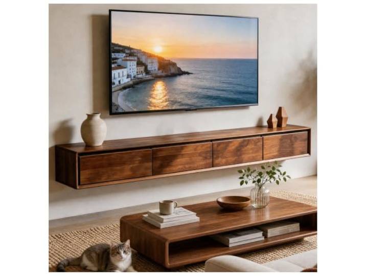 HZKSINNK Modernes Wand TV Board, TV Lowboard Hängend Tiefe 30 cm Mit Schubladen Und Klappe, TV Möbel Mit Kabelmanagement, TV Sideboard Für Wohnzimmer (2 Schubladen, 1 Klappe)(BrownB,240cm)