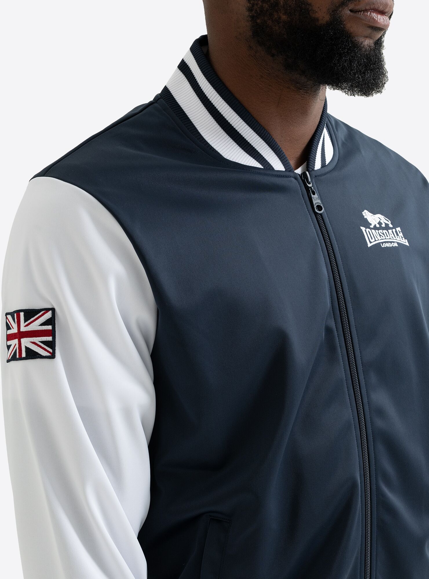 Trainingsjacke LONSDALE "ELTHAM", Herren, Gr. 3XL, blau (schwarz navy, weiß), Obermaterial: 100% Polyester, Jacken Trainingsjacke, mit Reissverschluss, aus Polyester, normale Passform schwarz navy, weiß 3XL