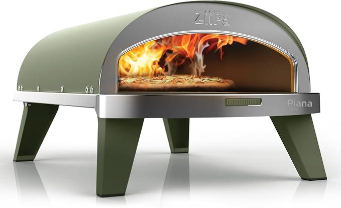 - Pizzaofen Piana, Gas, Farbe Eukalyptus, kompakt & innovativ, heizt in 30 Minuten auf, Expressgaren 90 Sekunden, Cordierit-Stein, Ø 31,5 cm