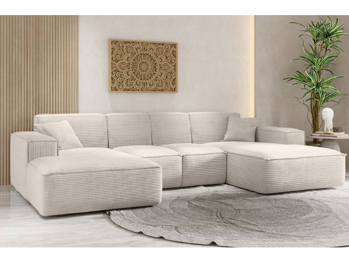 Kaiser Möbel Ecksofa, Eckcouch U form, Wohnzimmer Couch Large 342cm SIENA stoff Poso Beige