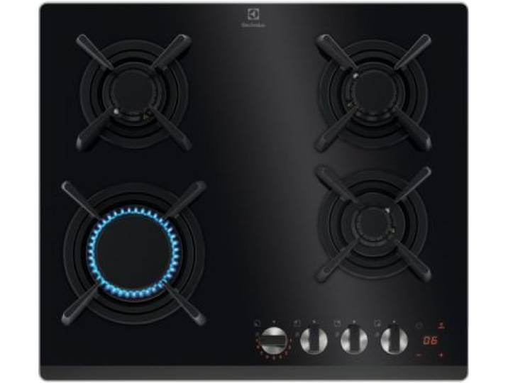 Electrolux - Plaque Gaz Kgg643753k - 4 Foyers Verre Noir Et Grilles Fonte