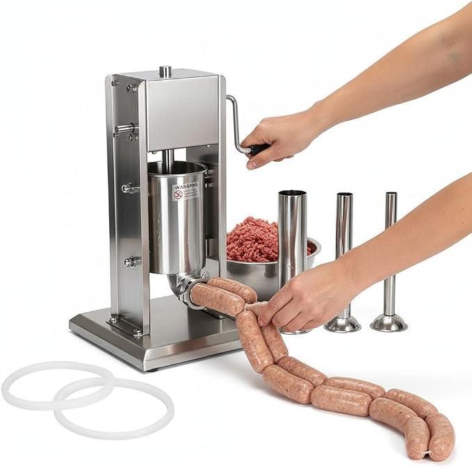 Wurstfüllmaschine Edelstahl 5l Wurstpresse Wurstfüller Wurstmaschine mit 2-Gang-Getriebe Wurstspritze inkl. 4 Füllrohre