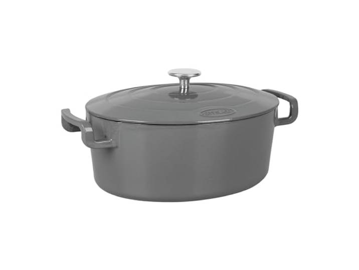 Sitram 715407 Sitrabella Schmortopf, oval, aus emailliertem Gusseisen, Länge 31 cm, 6,5 l, außen emailliert, grau, innen weiß, für alle Wärmequellen einschließlich Induktion – ideal für 5-7 Personen