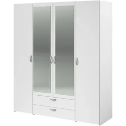 KLEIDERSCHRANK mit Spiegel weiß 160 cm Drehtürenschrank 4-türig