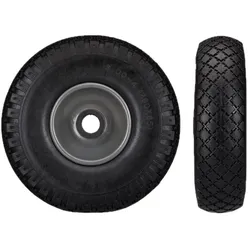 Relaxdays Sackkarrenrad Set, pannensicher, 3.00-4 Vollgummireifen, Stahlfelge, 25mm Achse, 100kg, 260x85mm, schwarz-grau
