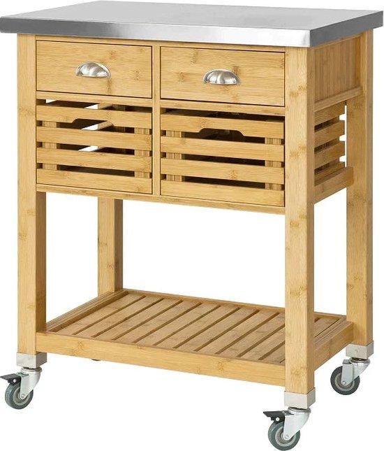 Famanu Servierwagen mit Edelstahl-Arbeitsplatte - Bamboowagen