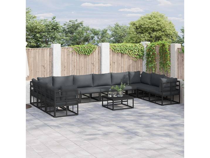 vidaXL Gartensofa-set 10 stk. Schwarz Aluminium