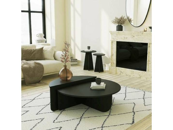 Dmora Couchtisch Canopus 90x90x35h cm Schwarz, Zeitungsablage