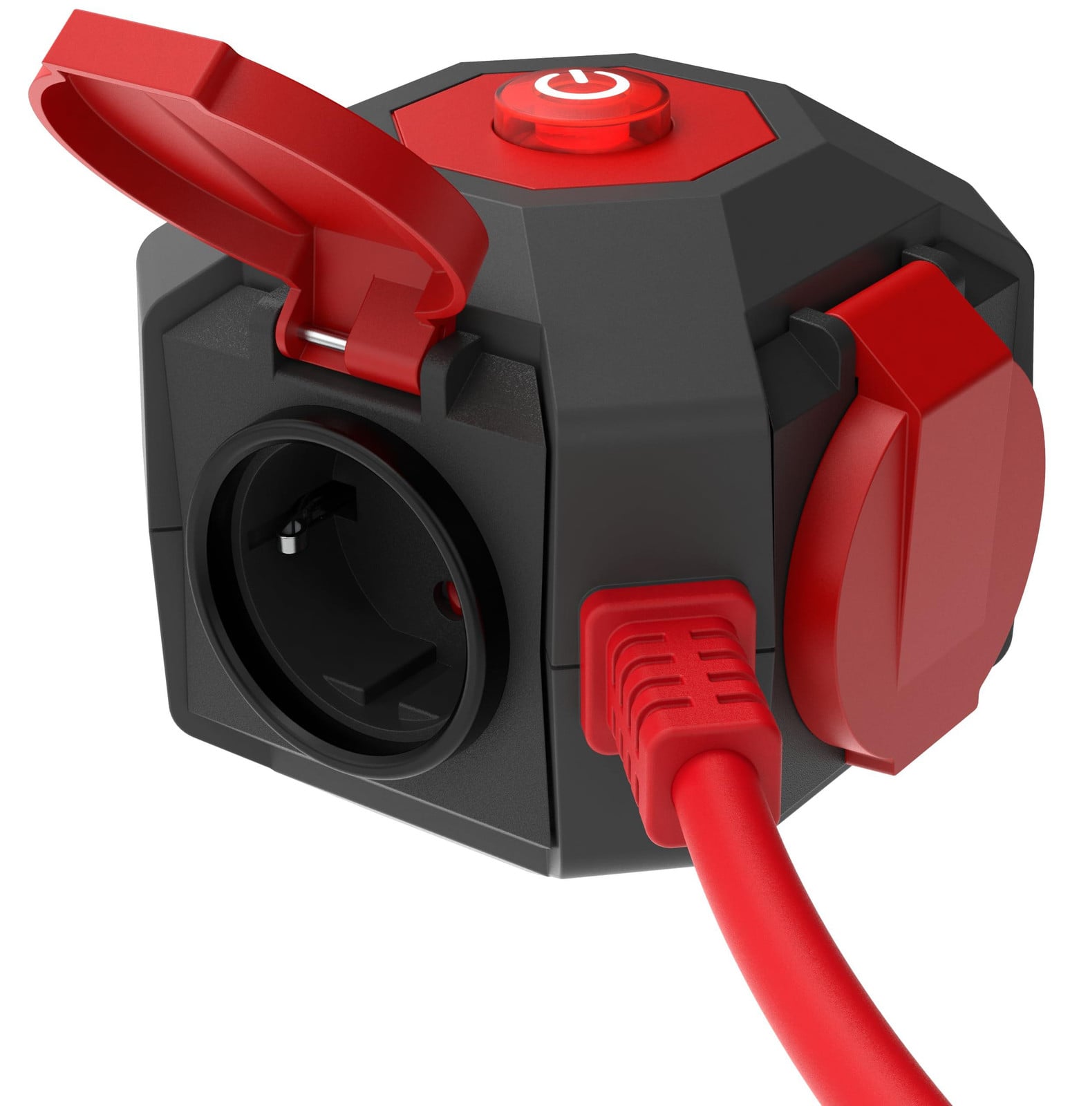 REV PowerGlobe stekkerdoos met schakelaar, IP44, rood, 1,4 meter, 3680W
