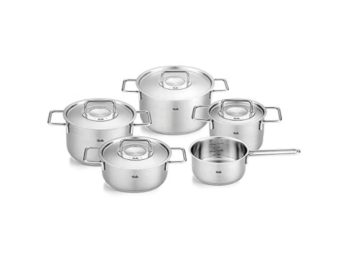 Fissler, Pure Collection Kochtopfset 5-teilig, Edelstahl, 3 Kochtöpfe, Bratentopf & Stielkasserolle, Metalldeckel, Induktion