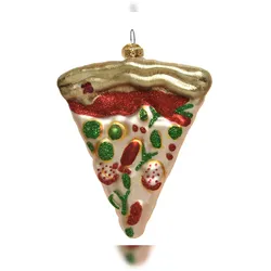 Christmas Decorations Christbaumschmuck Pizzaecke 10cm Glas Weihnachtskugeln Essen mundgeblasen creme