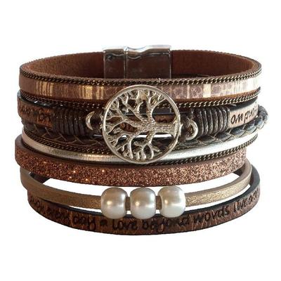 Armband 'Baum des Lebens' Kunstleder braun, Metall silberfarben