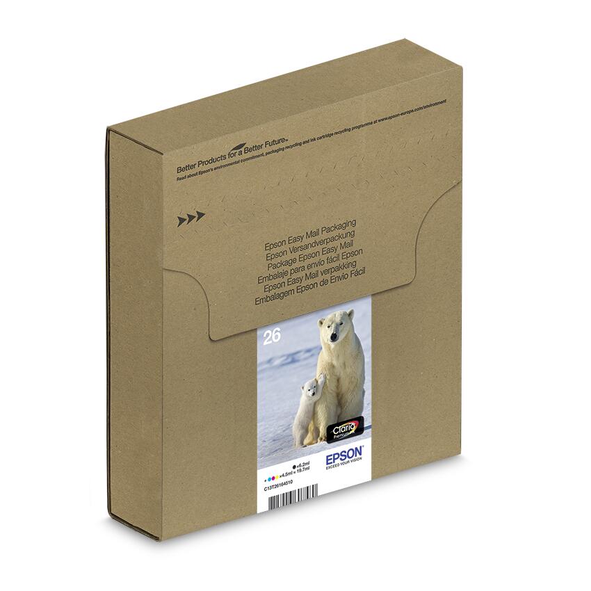 Epson Original Easy Mail Packing 26 Eisbär Druckerpatronen 4er Multipack schwarz cyan magenta gelb (C13T26164511)