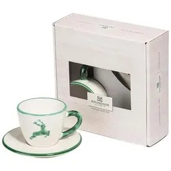 Gmundner Keramik, Tasse, Grüner Hirsch Espresso f.Dich/2tlg.Geschenkk. (2x)