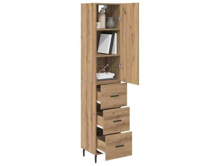 KTHLBRH Anrichte aus mehrschichtigem Holz, Eiche, handgefertigt, 180 cm 3 Schubladen, 3 Einlegeböden, 1 Tür, Beine aus Metall, stabil, modernes Design
