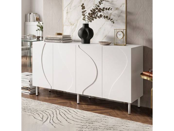 Buffet Enfilade 140x40x78cm Grand de rangement Design soigné avec portes 3D Push-to-Open 4 Portes - Blanc