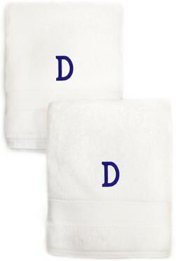 Authentic Hotel and Spa Sweet Kids 2-piece White Turkish Cotton Hand Towels with Royal Blue Monogrammed Initial