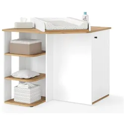 Vicco Wickelkommode Kristian, Weiss/Goldkraft Eiche, 85 x 77.3 cm mit Wickelaufsatz