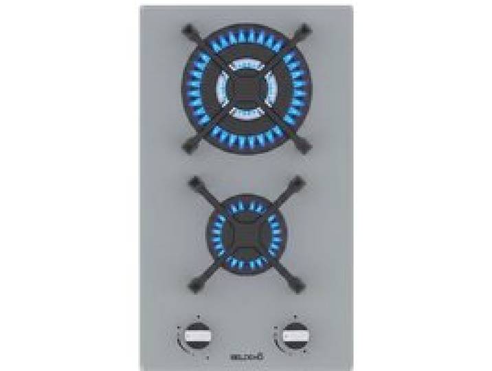 BELDEKO Plaque Gaz 2 Feux 5200 W - Verre Gris - Brûleur Double Couronne - Grilles en Fonte - Marque Française