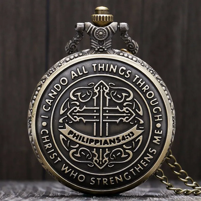 Vintage Christian Pocket Watch Necklace With Bible Verse Engraving And Quartz Movement Vintage Christian Pocket Watch Necklace With Bible Verse Engraving And Quartz Movement