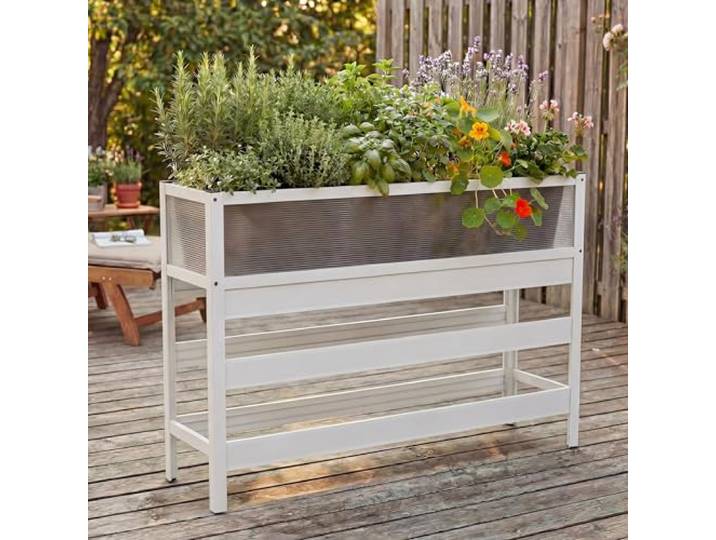 Mendler Hochbeet HWC-P96 82x120x30cm Aluminium - weiß