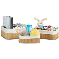 Relaxdays Regalkorb Set Bambus dreiteilig Weiß,Hellbraun