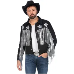 Metamorph Schwarze Rodeojacke mit Silberfransen für Männer (L, XL)