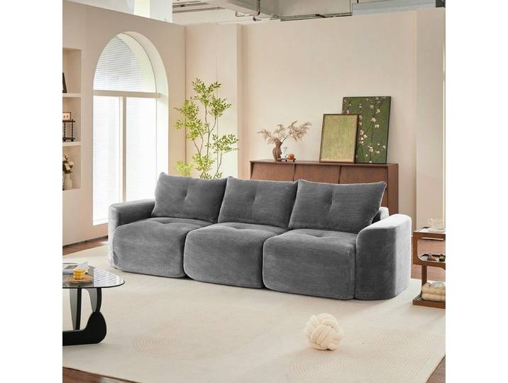 Canapé 3 places gris anthracite tissu côtelé design moderne modulable avec assise démontable style wabi-sabi pour salon