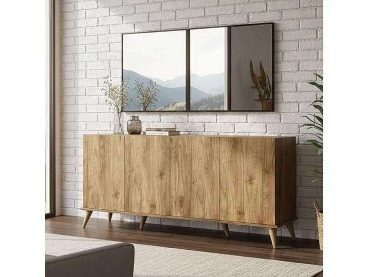 Dmora Sideboard Circini 180x45x80,8 cm Braun 2 Böden 4 Türen