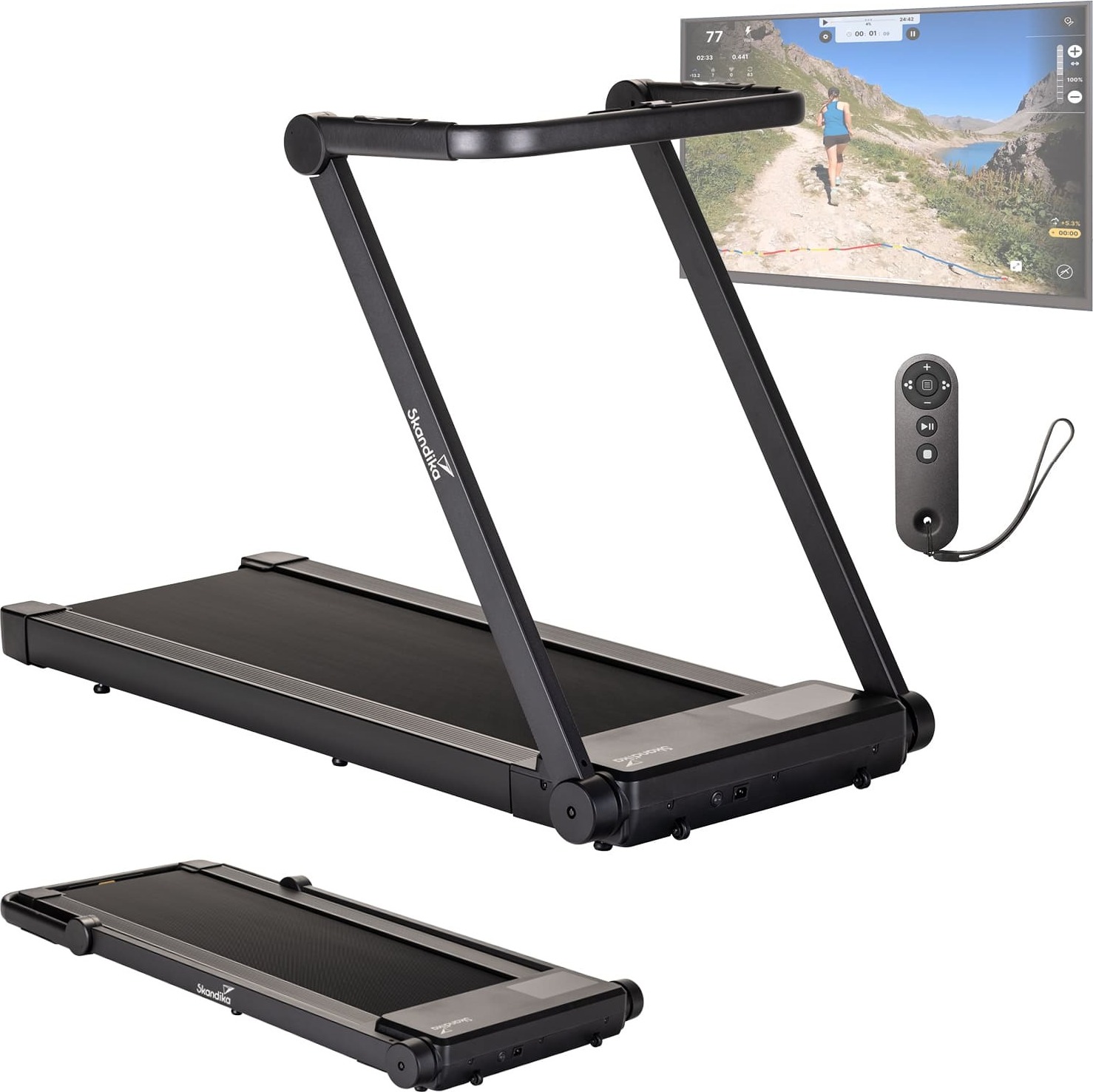 Skandika Laufband Nordik K12 | klappbar, Walking Pad, 1-12 km/h, LED-Display, App-kompatibel, Fernbedienung, 121 x 44 cm Lauffläche, faltbar | Fitness