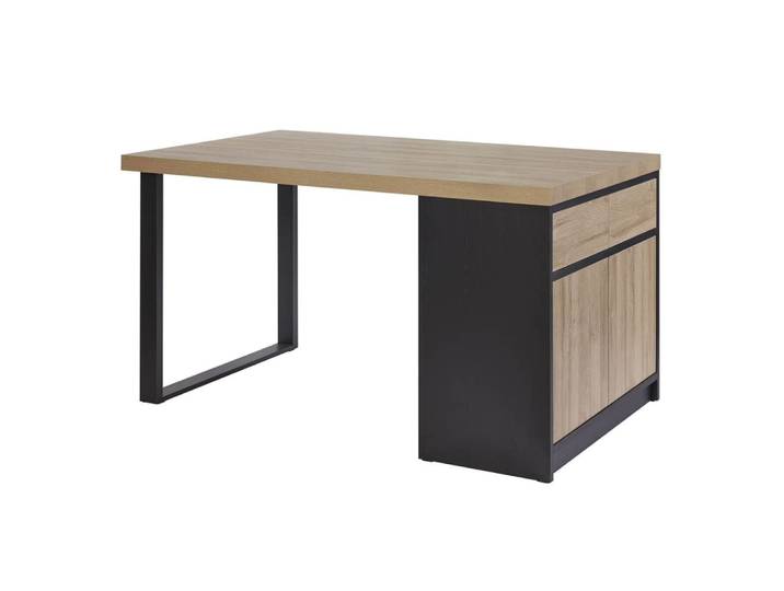 Ilôt de cuisine plateau 230cm avec rangement aspect bois pieds métal
